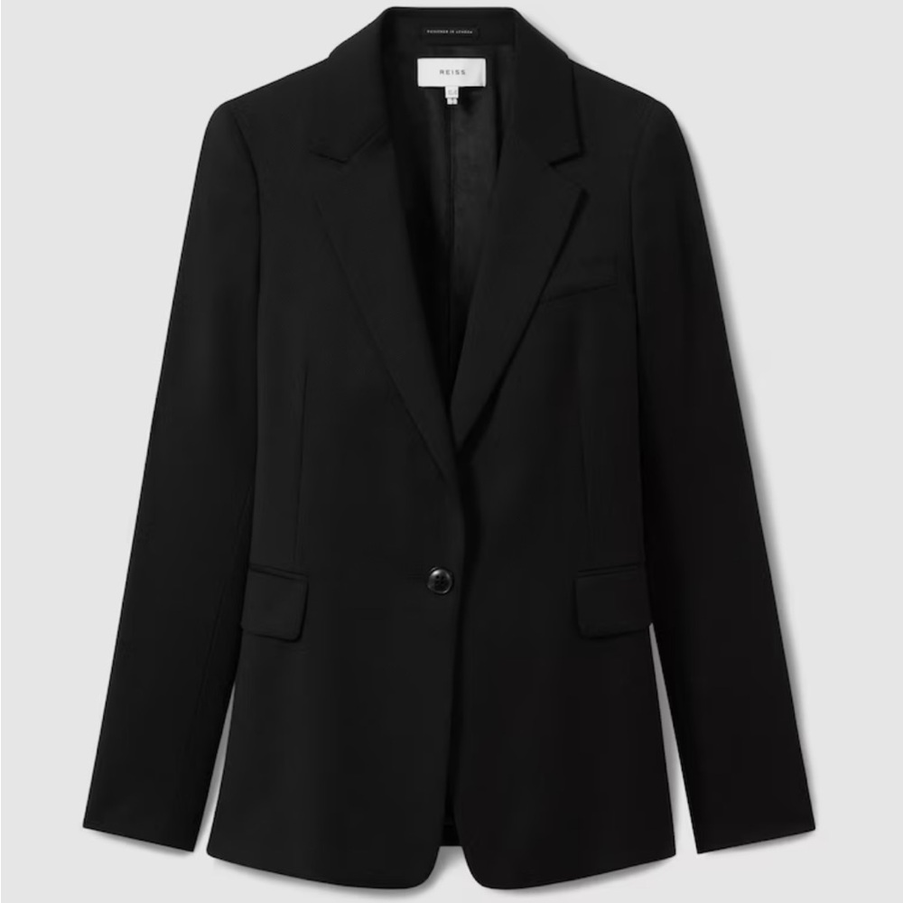 Reiss Haisley Single Breasted Wool-Blend Suit Blazer in Black Like New